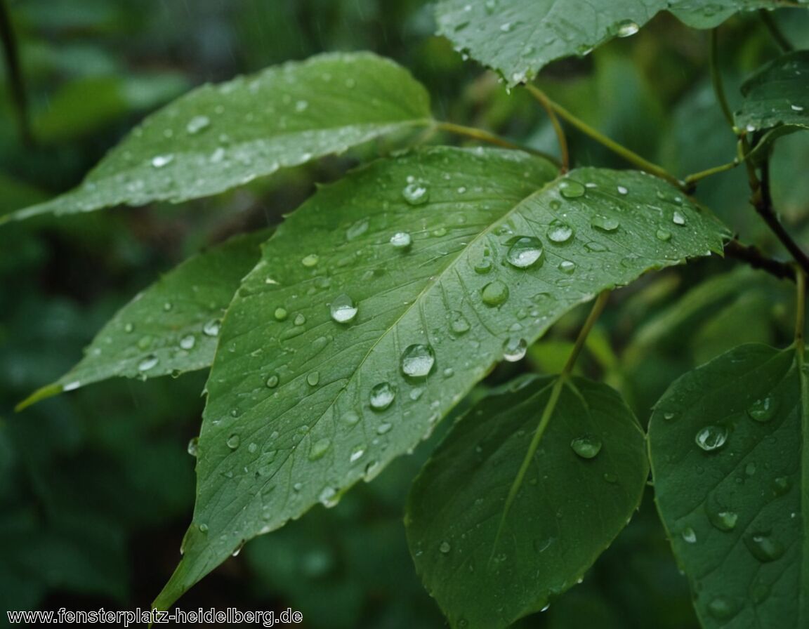 Tröpfchen auf Blättern schaffen Zauberhafte Muster - Heidelberg bei Regen » Magische Momente in nasser Kulisse